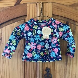 Girls UPF 50 blue green flowers long sleeve sun shirt size 6-9 months - NWT